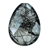 BLACK RUTILE QUARTZ BRIOLETTE PEAR (HALF DRILL) 20X15MM 11.18 Cts.
