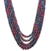 RUBY & BLUE SAPPHIRE 3.50-9MM PLAIN ROUND BEADS 15-19" LINE