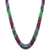 EMERALD, RUBY & BLUE SAPPHIRE 3.50-5.00MM PLAIN ROUNDEL BEADS 16-18" LINE
