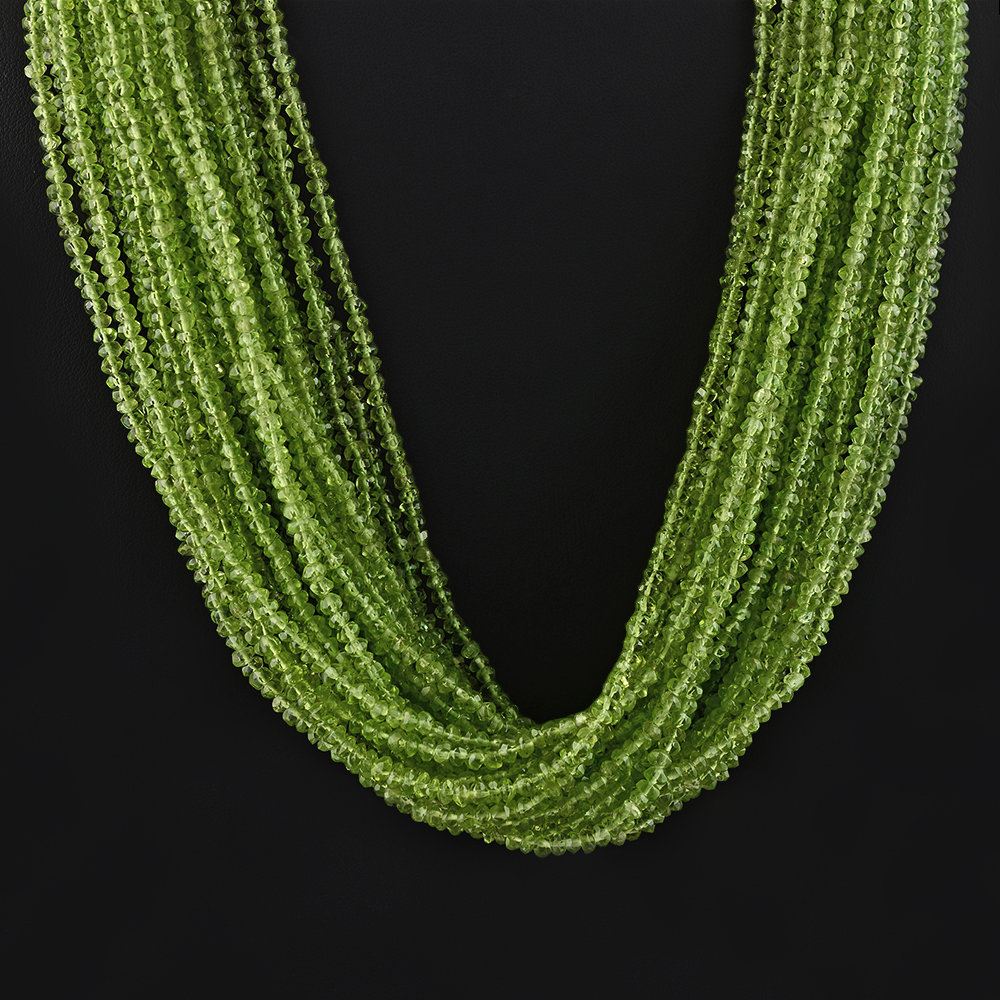 PERIDOT 3.50-4.00MM FACETED ROUNDEL BEADS 16" LINE