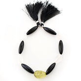 BLACK ONYX & QUARTZ 14X9-27X8MM MIX SHAPE BEADS 8" LINE
