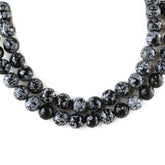 BLACK SNOWFLAKE OBSIDIAN 12MM PLAIN ROUND BALLS 15" PER LINE