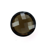 SMOKY QUARTZ CHECKER CUT TOP BUFF BACK ROUND (DARK) 10.00X10.00 MM 3.60 Cts.
