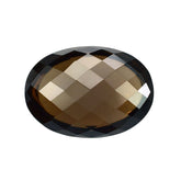 SMOKY QYARTZ CHECKER CUT TOP BUFF BACK OVAL (DARK) 14.00X10.00 MM 7.35 Cts.