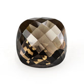 SMOKY QUARTZ CHECKER CUT ON TOP DIAMOND CUT BACK CUSHION 14MM 10.74 Cts.