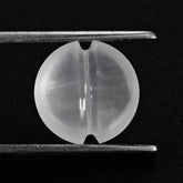 WHITE MILKY QUARTZ LENTIL ROUND WITH CARVED BELT (DES#25) 12MM 5.70 Cts.