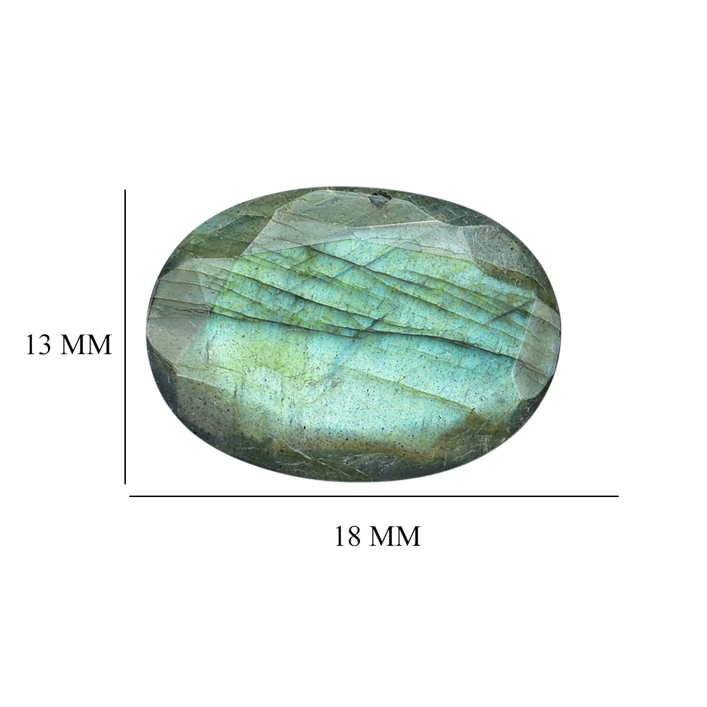 BLUE GREEN LABRADORITE (OPAQUE/MANY BLACK SPOT & CRACK) BOTH SIDE TABLE CUT OVAL 18X13MM 5.97 Cts.