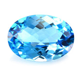 SWISS BLUE TOPAZ CHECKER CUT OVAL 14X10MM 6.98 Cts.