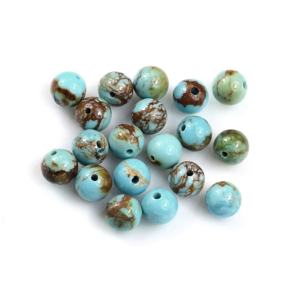 TYRONE TURQUOISE PLAIN BALLS (FULL DRILL 0.80) (WITH BROWN MATRIX) 5MM 0.71 Cts.