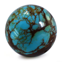 TYRONE TURQUOISE PLAIN BALLS (HALF DRILL 1.00) (WITH BROWN MATRIX) 16MM 24.44 Cts.
