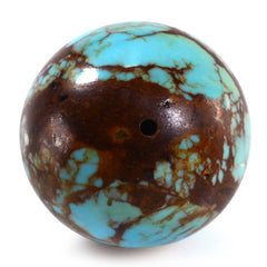 TYRONE TURQUOISE PLAIN BALLS (HALF DRILL 1.00) (WITH BROWN MATRIX) 16MM 24.44 Cts.