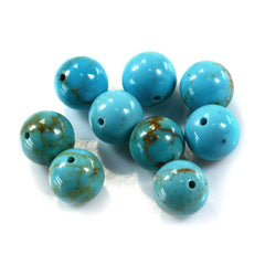 TYRONE TURQUOISE PLAIN BALLS (HALF DRILL 0.80) (WITH BROWN MATRIX) 8.50MM 3.61 Cts.