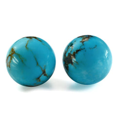TYRONE TURQUOISE PLAIN BALLS (HALF DRILL 1.00) (WITH BROWN MATRIX) 15MM 20.12 Cts.