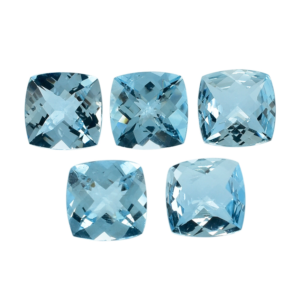 AQUAMARINE CHECKER CUT CUSHION ANTIC (A++) 7MM 1.30 Cts.