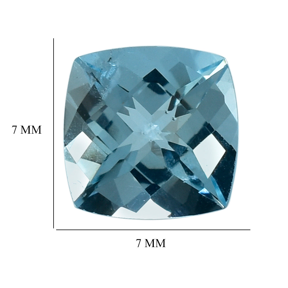 AQUAMARINE CHECKER CUT CUSHION ANTIC (A++) 7MM 1.30 Cts.