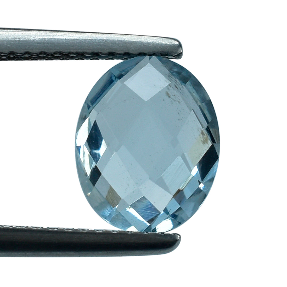 AQUAMARINE CHECKER CUT BRIOLETTE OVAL (A++) 10X8MM 2.30 Cts.