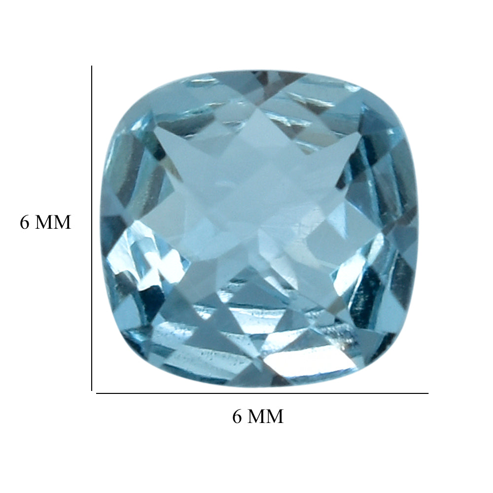 AQUAMARINE CHECKER CUT CUSHION (A++) (WINDOW) 6MM 0.72 Cts.
