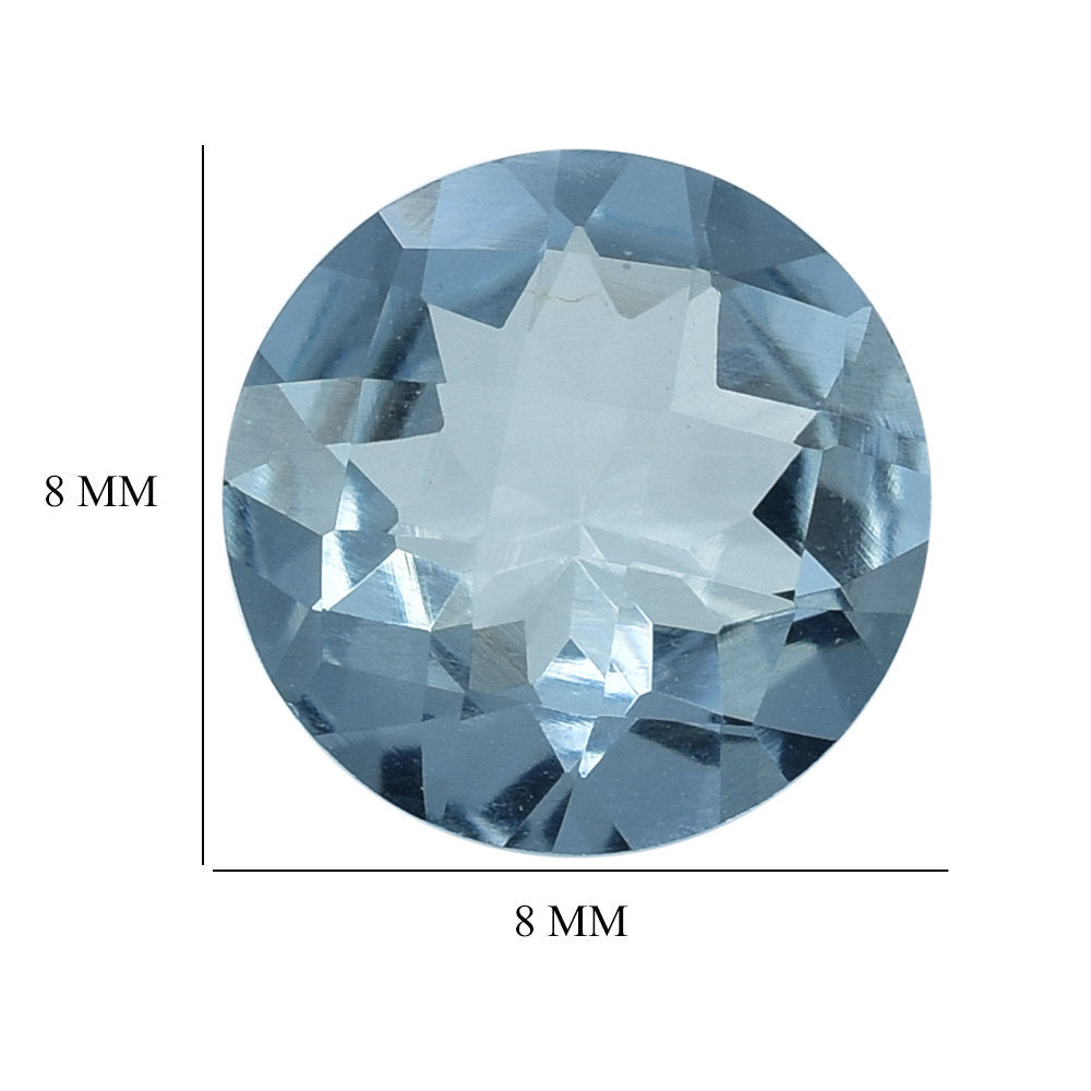 AQUAMARINE CHECKER CUT ROUND (A++/WINDOW) 8MM 1.40 Cts.