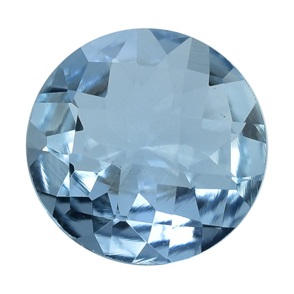 AQUAMARINE CHECKER CUT ROUND (A+++/WINDOW) 8MM 1.36 Cts.