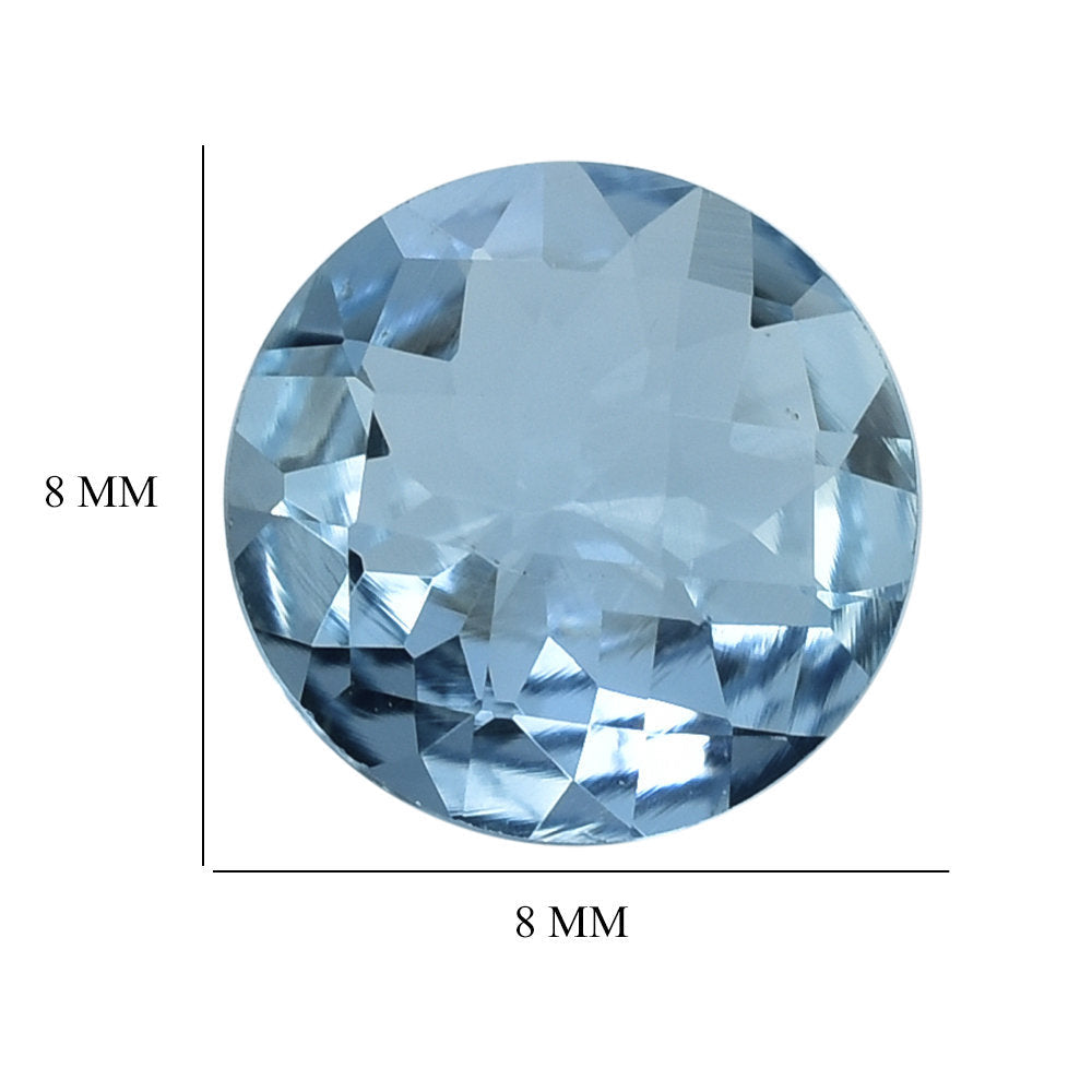 AQUAMARINE CHECKER CUT ROUND (A+++/WINDOW) 8MM 1.36 Cts.