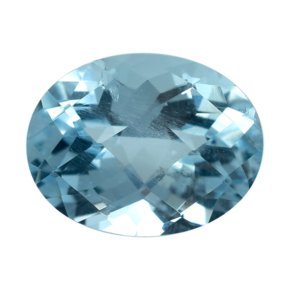 AQUAMARINE CHECKER CUT OVAL (A/SI) 9X7MM 1.87 Cts.