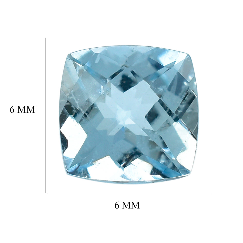 AQUAMARINE CHECKER CUT CUSHION (A+) 6MM 1.10 Cts.