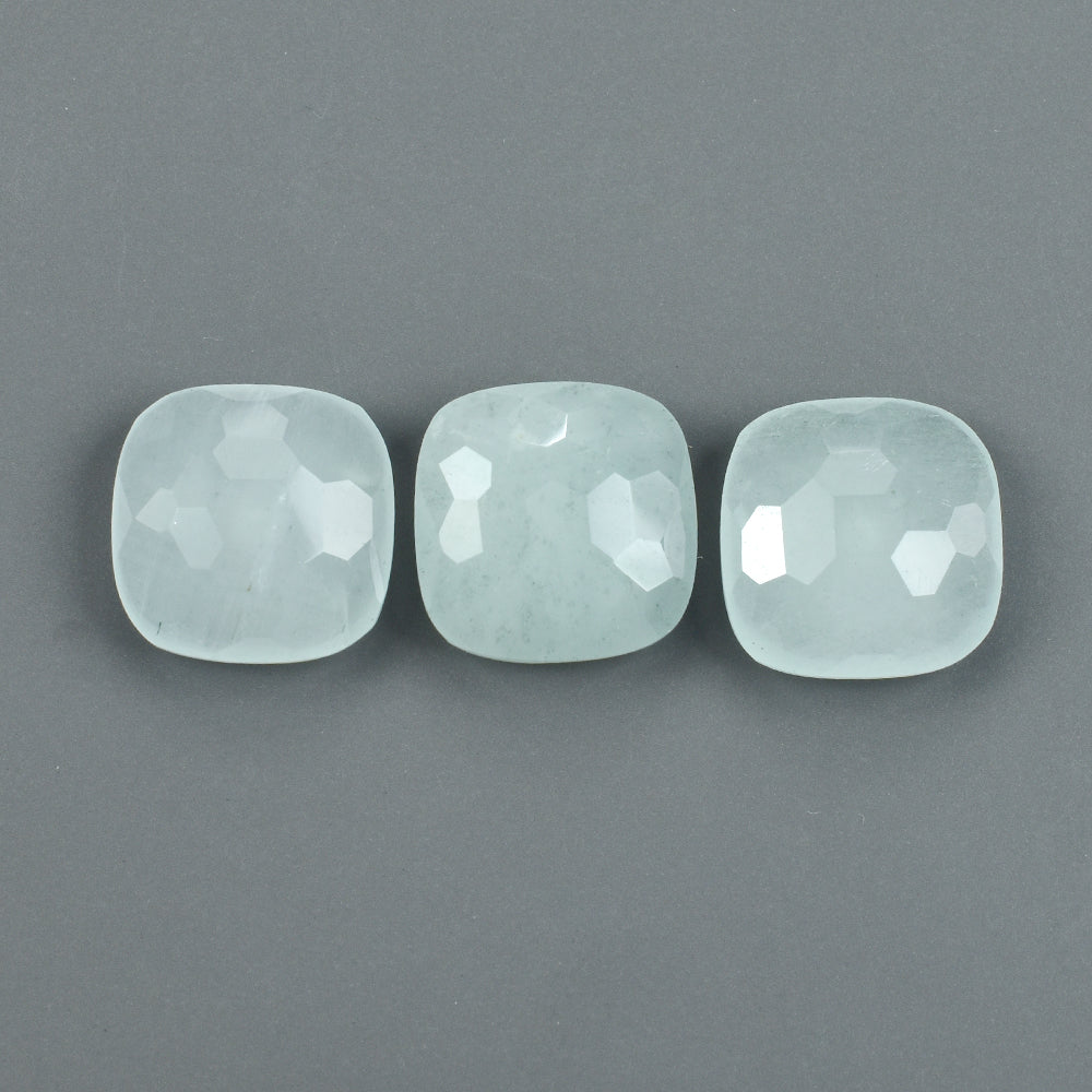 MILKY AQUAMARINE IRREGULAR CUT CUSHION CAB (HALF DRILL) 10MM 3.07Cts.