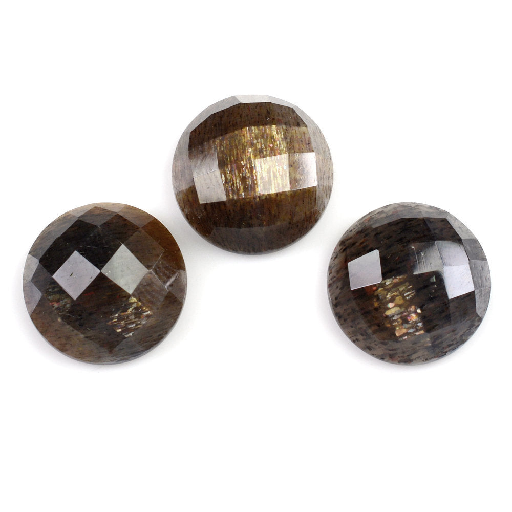 BLACK GOLDEN SUNSTONE CHECKER CUT ROUND CAB 14MM 7.85 Cts.