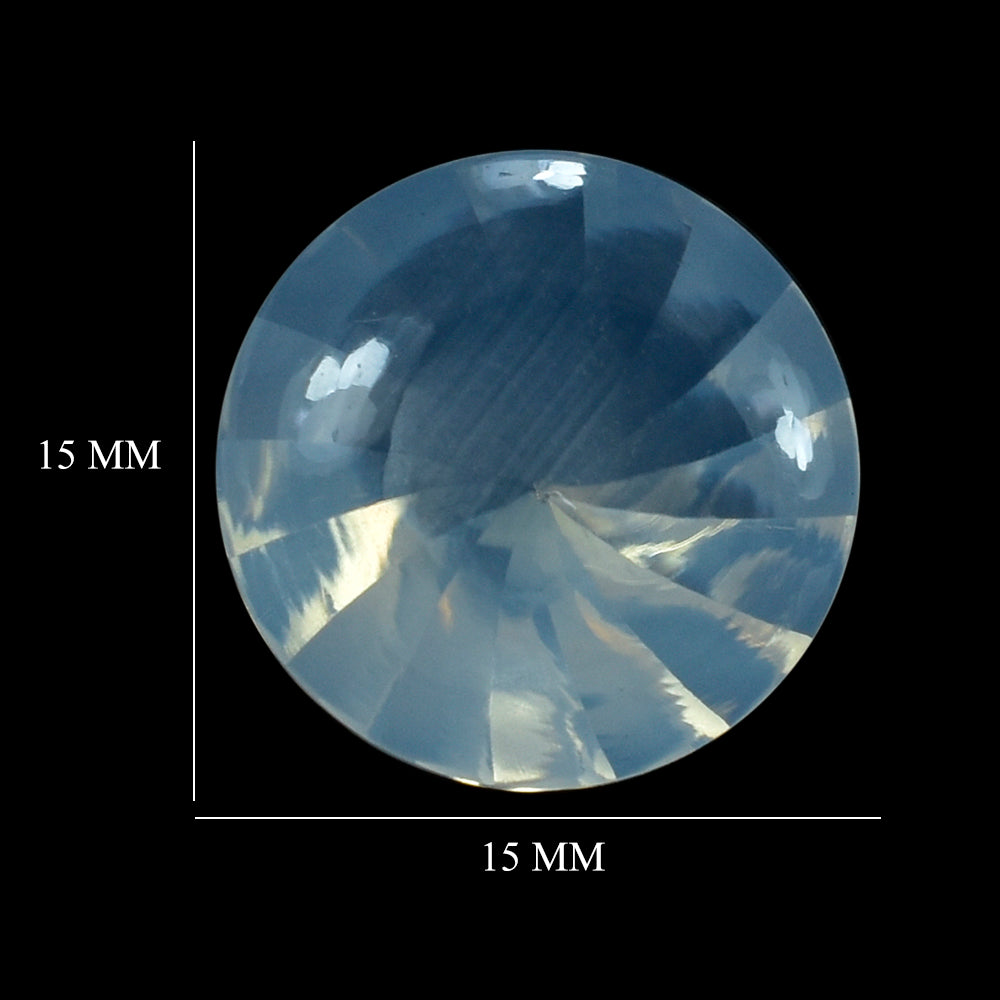 BLUE MOON QUARTZ BUFFTOP ROUND WITH TWISTED CONCAVE 15MM 9.48 Cts.