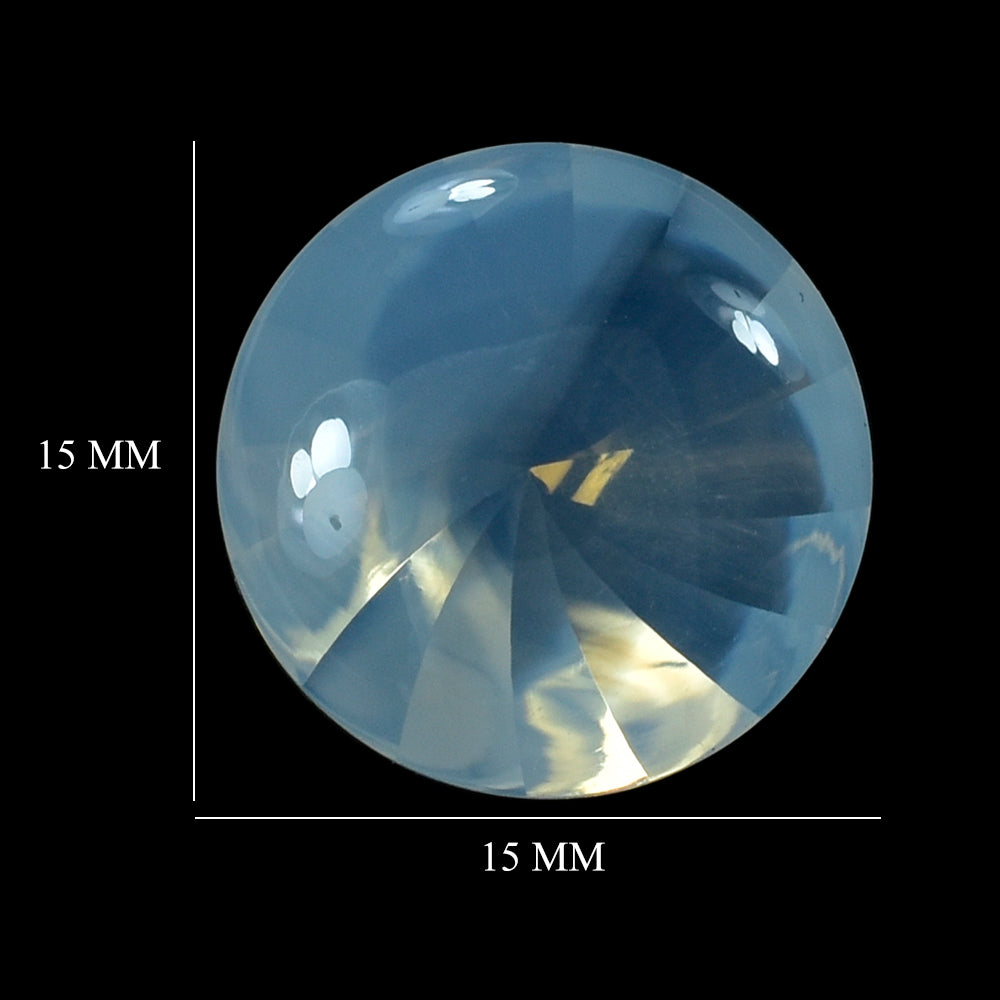 BLUE MOON QUARTZ BUFFTOP ROUND WITH TWISTED CONCAVE 15MM 9.88 Cts.