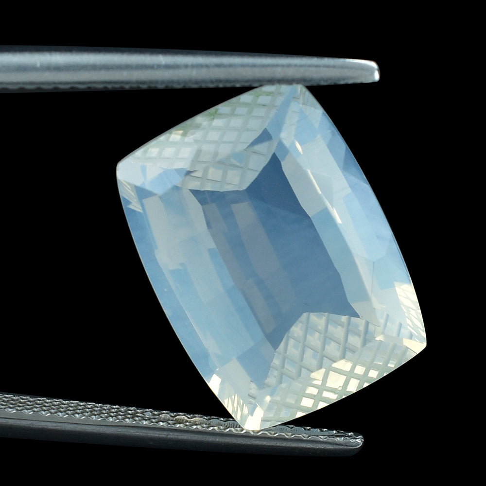 BLUE MOON QUARTZ CUSHION STEP CUT WITH CARVED SIDES (DES#78) 16X12MM 9.98 Cts.