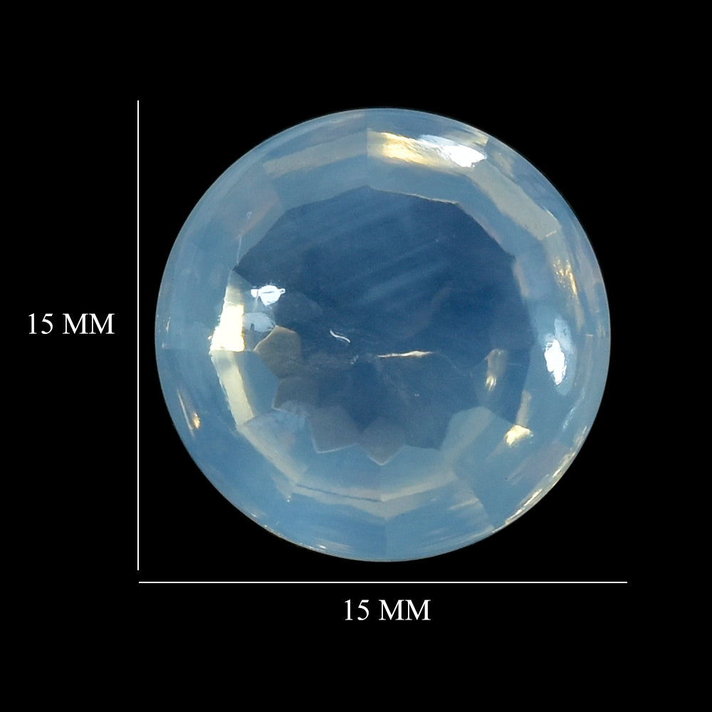 BLUE MOON QUARTZ BUFFTOP CONCAVE STEP CUT BACK ROUND (DES#47) 15MM 11.95 Cts.