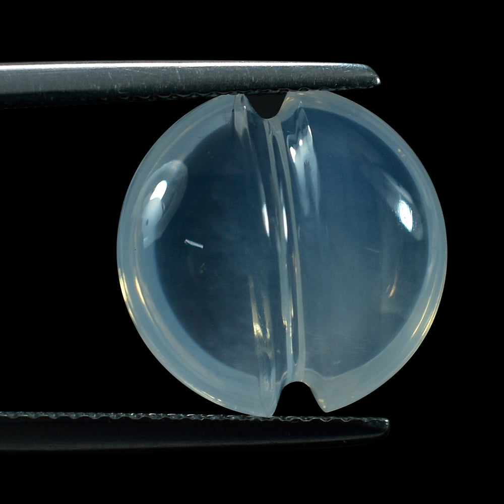 BLUE MOON QUARTZ LENTIL ROUND WITH CARVED BELT (DES#25) 14MM 7.59 Cts.