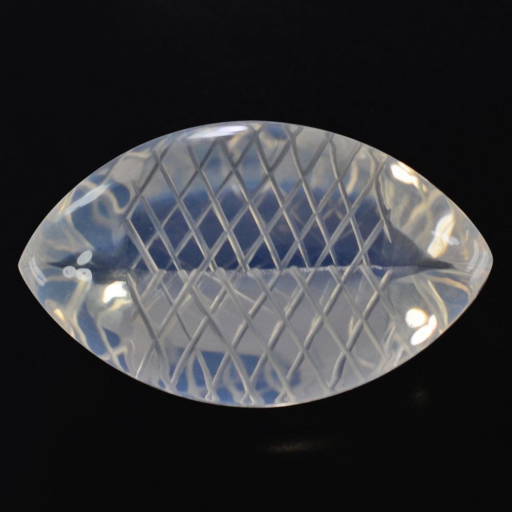 BLUE MOON QUARTZ BUFFTOP CARVED NET BACK MARQUISE (DES#104) 20X12MM 11.50 Cts.