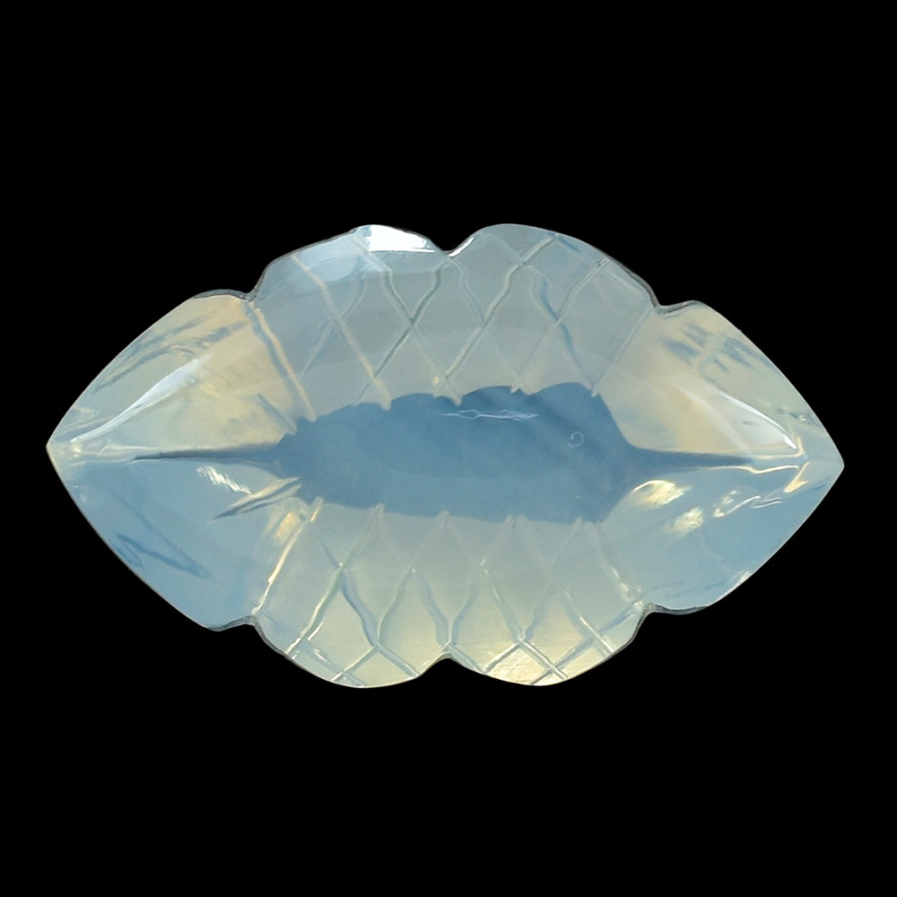 BLUE MOON QUARTZ BUFFTOP FISH CARVED BACK MARQUISE 20X11.50MM 10.03 Cts.