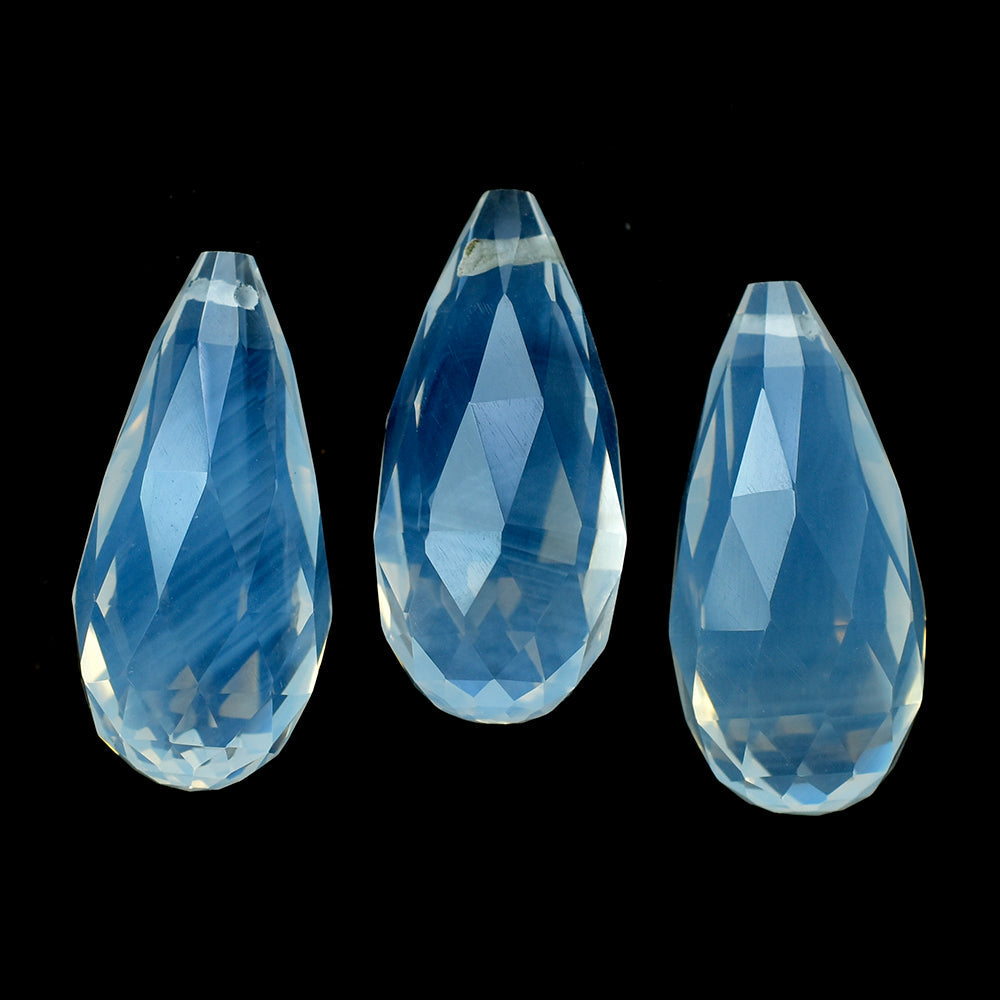 BLUE MOON QUARTZ ROSE CUT FACETED DROP (AA/CLEAN) (FULL DRILL 0.60MM) 19X9MM 9.44 Cts.