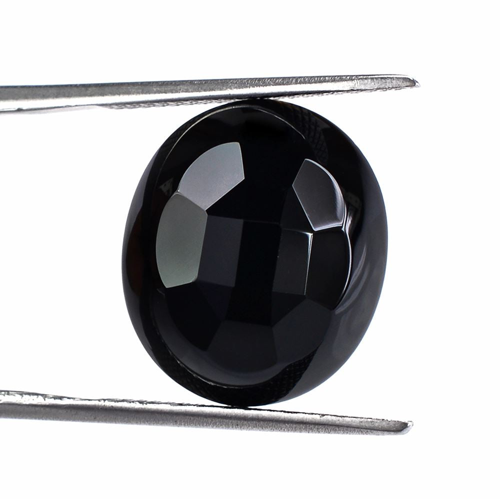 BLACK ONYX STEP CUT OVAL CAB 17X15MM 10.50 Cts.