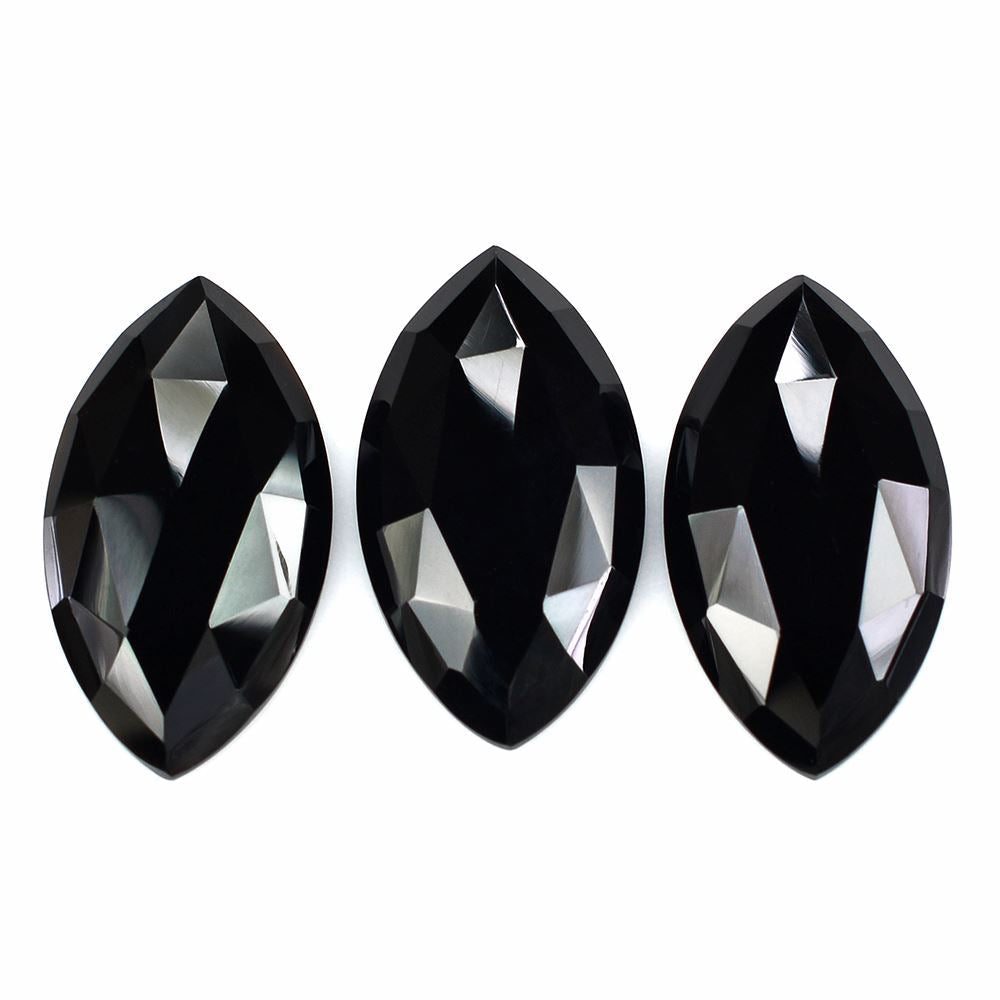BLACK ONYX ROSE CUT MARQUISE CAB 30X16MM 13.99 Cts.