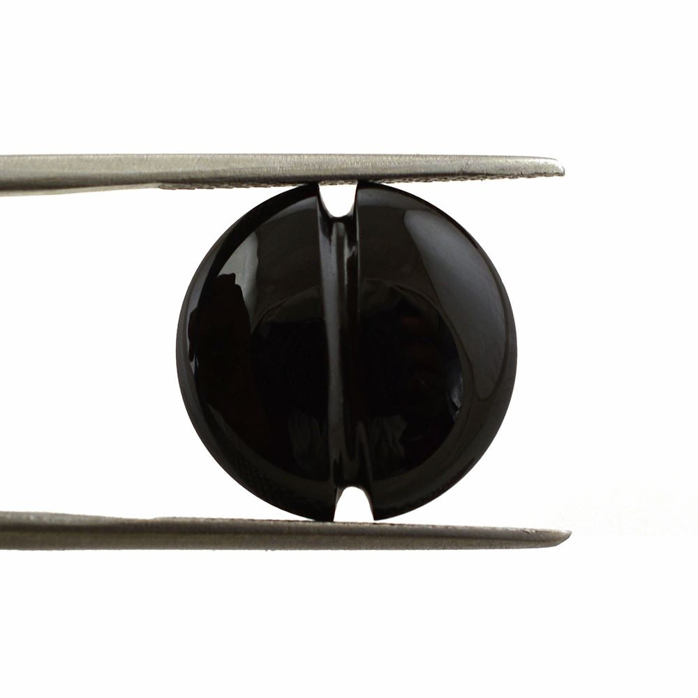 BLACK ONYX LENTIL ROUND WITH CARVED BELT (DES#25) 15MM 11.85 Cts.