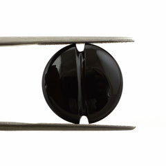 BLACK ONYX LENTIL ROUND WITH CARVED BELT (DES#25) 15MM 11.85 Cts.