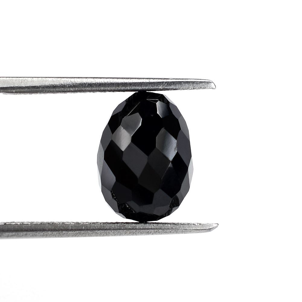 BLACK ONYX FACETED OLIVE (HALF DRILL) 11X8MM 7.49 Cts.