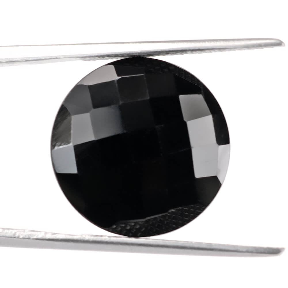 BLACK ONYX CHECKER CUT ROUND 16MM 11.56 Cts.