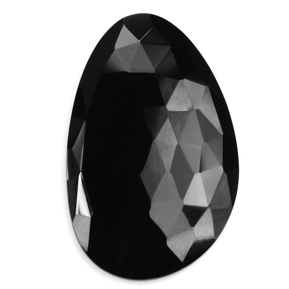 BLACK ONYX ROSE CUT IRREGULAR PEAR CAB 36X22MM 23.83 Cts.