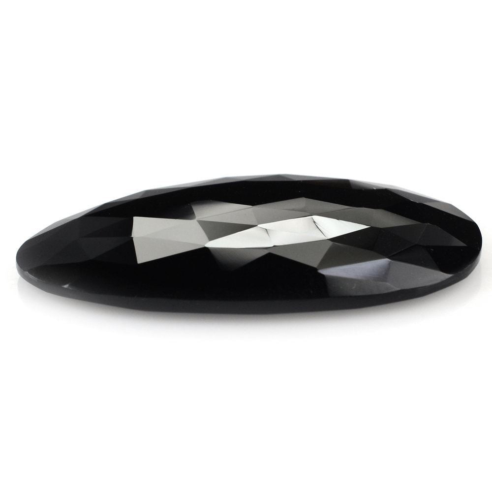 BLACK ONYX ROSE CUT IRREGULAR PEAR CAB 36X22MM 23.83 Cts.