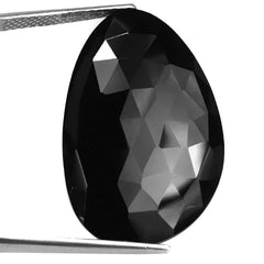 BLACK ONYX ROSE CUT IRREGULAR PEAR CAB 36X22MM 23.83 Cts.