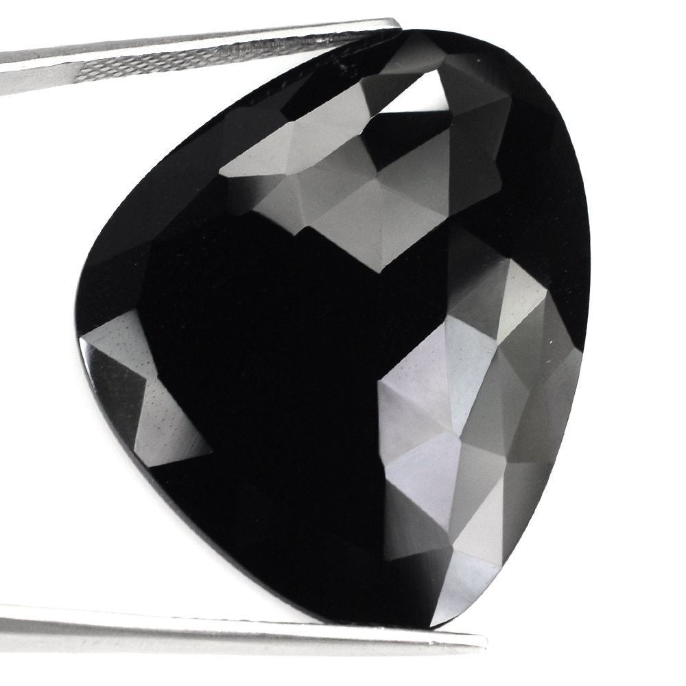 BLACK ONYX ROSE CUT FANCY CAB 36X28MM 28.40 Cts.