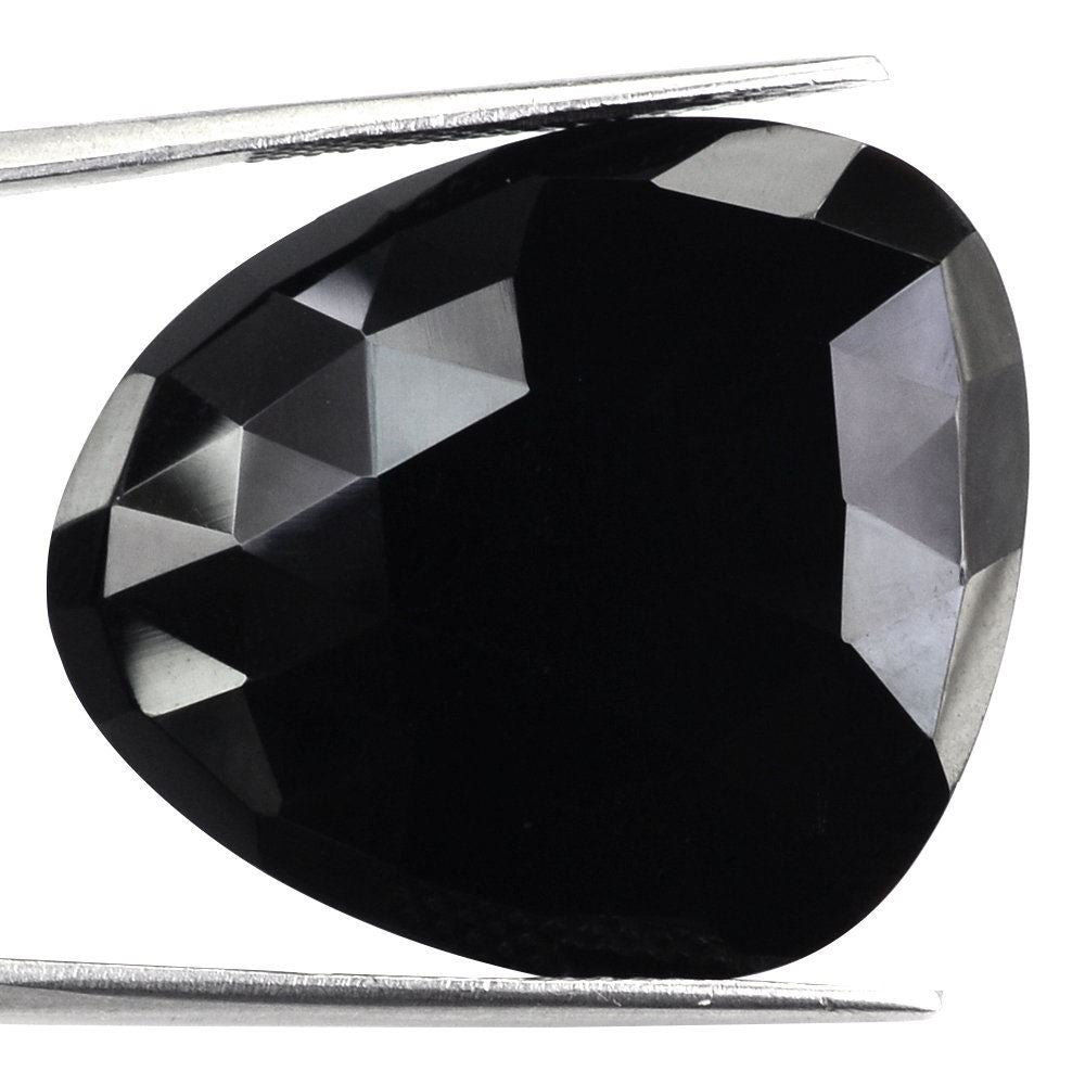 BLACK ONYX ROSE CUT IRREGULAR PEAR CAB 29X26MM 24.38 Cts.
