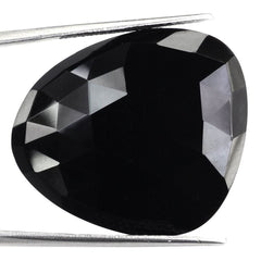 BLACK ONYX ROSE CUT IRREGULAR PEAR CAB 29X26MM 24.38 Cts.