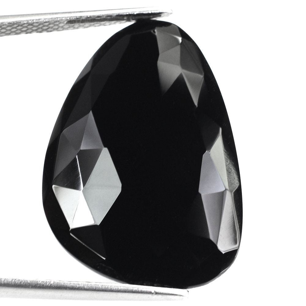 BLACK ONYX ROSE CUT IRREGULAR PEAR CAB (BLACK/CLEAN) 29X20MM 17.11 Cts.