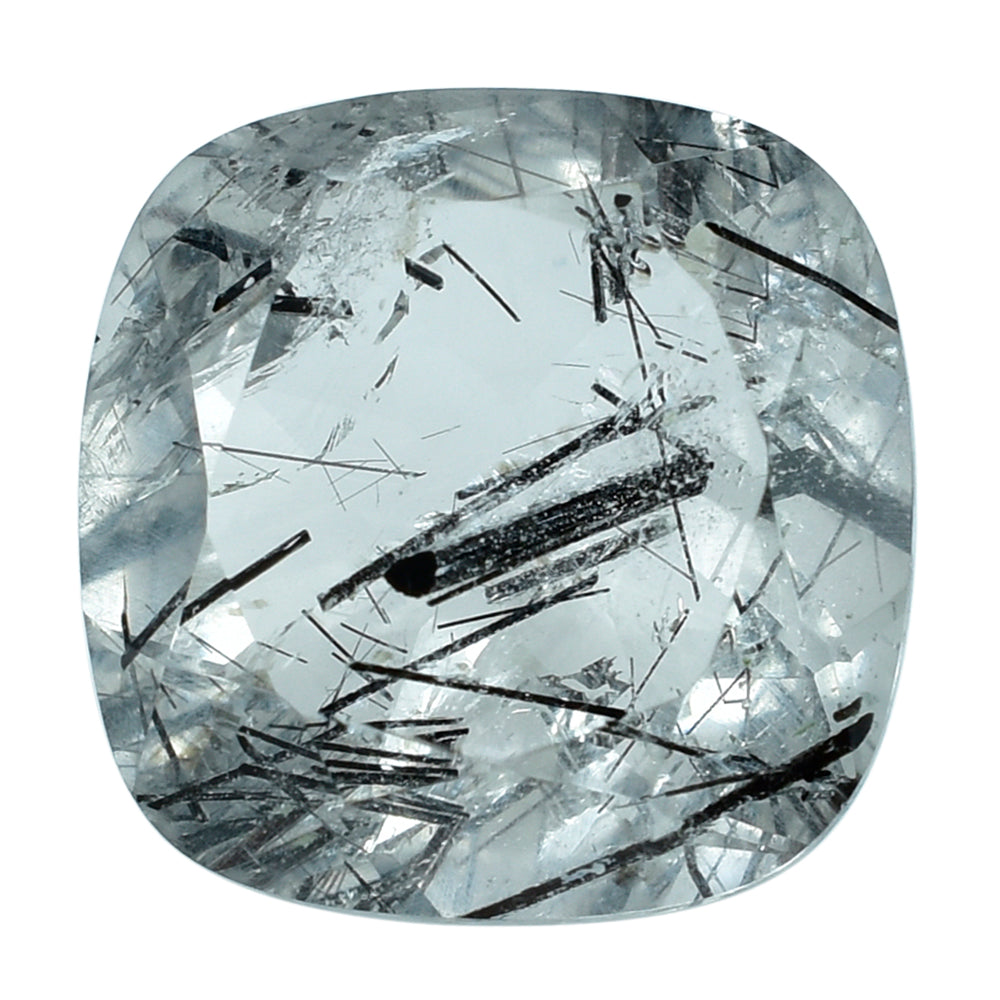 BLACK RUTILE QUARTZ CUT CUSHION 13.00MM  8.14 Cts.